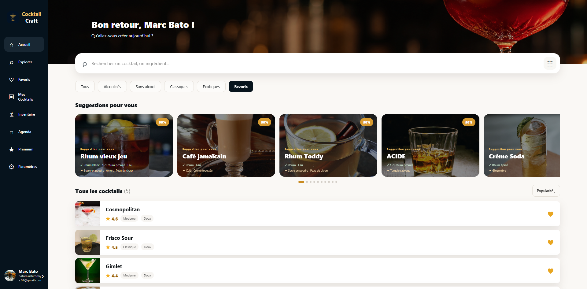 Page d'accueil de Cocktail Craft