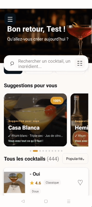 Cartes et carrousels de cocktails