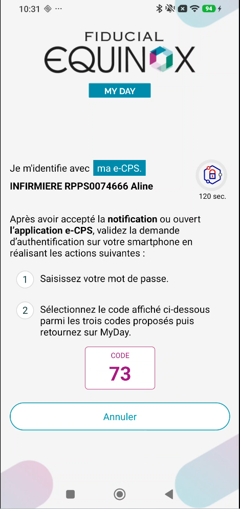 Accueil de l'application MyDay