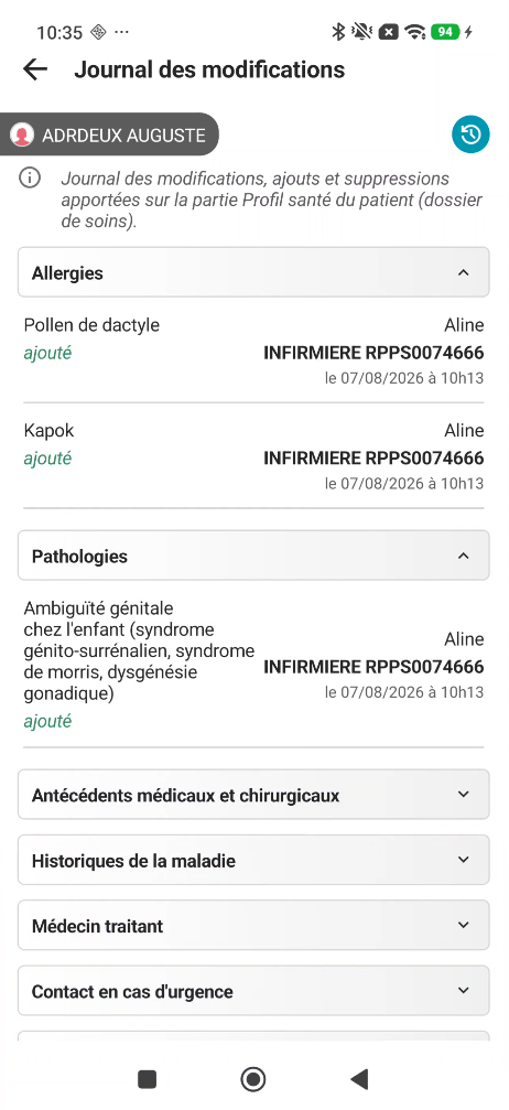 Consultation des constantes