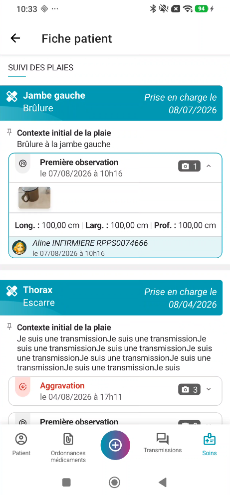 Ajout d'un soin infirmier