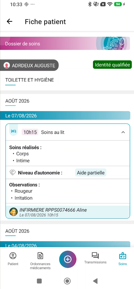 Suivi de l'hygiène du patient